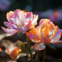 two pink and orange flowers with water droplets on them generative ai photo