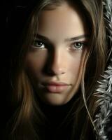 a beautiful young woman in a fur coat generative ai photo