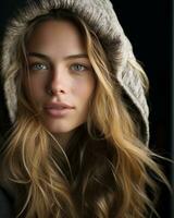 a beautiful young woman in a hoodie generative ai photo