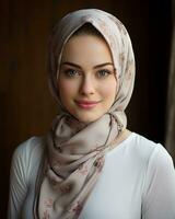 a beautiful young woman wearing a headscarf generative ai photo