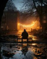 a man sitting on a bench in the dark generative ai photo