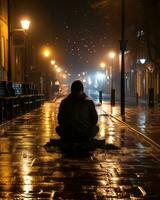 a man sitting on the ground generative ai photo