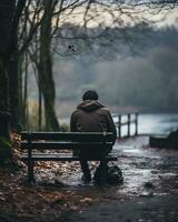 a person sitting on a bench in the middle of a park generative ai photo