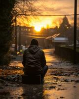 a person sitting on the ground generative ai photo