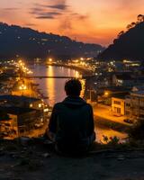 a person sitting on the ground generative ai photo