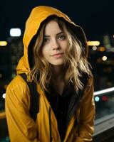 a woman in a yellow jacket generative ai photo