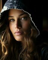 a woman wearing a hooded jacket generative ai photo