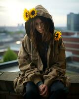 a woman wearing a hooded jacket generative ai photo