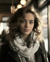 a woman wearing a scarf generative ai photo