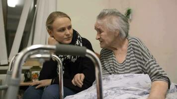 Granddaughter coming to see senior grandma in the hospital video