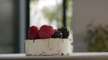 Presentation of ice cream cake with berries video