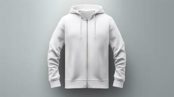 a white hoodie with a zipper on a gray background. generative ai. photo