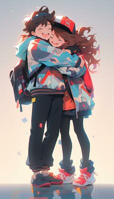Premium Photo  Anime couple with backpacks hugging each other in