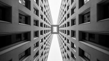 arafed view of a building with a sky view of the outside. generative ai. photo