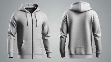 a close up of a gray hoodie with a zipper on the front and back. generative ai. photo