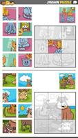 jigsaw puzzle games set with cartoon pets characters vector