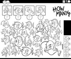 how many cartoon fish counting game coloring page vector