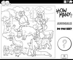 counting cartoon wild animals educational activity coloring page vector