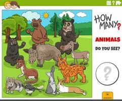 counting cartoon wild animals educational activity vector