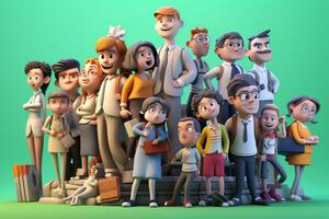 arafa grupo de dibujos animados personas en pie juntos en frente de un verde antecedentes. generativo ai. foto