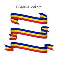 Set of three modern colored vector ribbon, Andorra tricolor isolated on white background, flag of Andorra, Made in Andorra logo