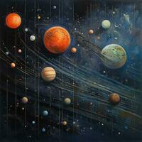 pintura de planetas en un solar sistema con un cielo antecedentes. generativo ai. foto