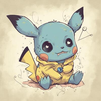 pokemon pikachu with butterflies and a scarf sitting on the ground