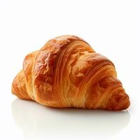 there is a croissant on a white surface with a reflection. generative ai. photo