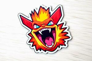 there is a sticker of a cartoon character with a fireball on it. generative ai. photo