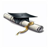 un dibujos animados graduación gorra y diploma Desplazarse con un oro cinta. generativo ai. foto