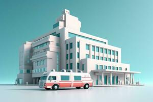 arafed ambulance parked in front of a building with a blue sky in the background. generative ai. photo