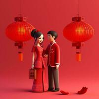 arafed image of a couple in traditional chinese dress standing next to each other. generative ai. photo