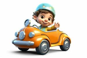 a close up of a cartoon boy driving a toy car. generative ai. photo