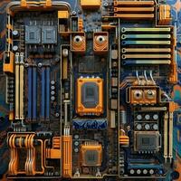 there is a computer motherboard with many different parts on it. generative ai. photo