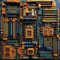 a close up of a computer motherboard with many different components. generative ai. photo