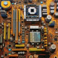 a close up of a computer motherboard with many components. generative ai. photo