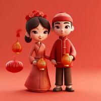 a close up of a couple of people with lanterns on a red background. generative ai. photo
