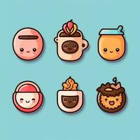 a set of cute food icons with different faces. generative ai. photo