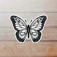 there is a butterfly sticker on a wooden surface. generative ai. photo