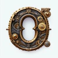 a close up of a metal letter with gears and gears. generative ai. photo