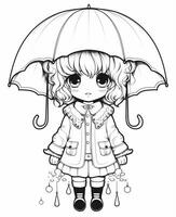 colorante paginas de anime caracteres con paraguas generativo ai. foto
