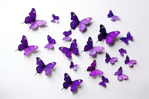Soaring purple butterflies isolated on white background. Butterfly. Generative Ai photo
