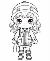 un dibujos animados niña en invierno ropa con un sombrero y bufanda. generativo ai. foto