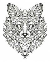 a coloring page with a wolfs head and ornate patterns. generative ai. photo