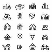un conjunto de negro y blanco íconos de casas y edificios generativo ai. foto
