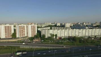 Aerial city view with houses and traffic on the road. Kazan, Russia video