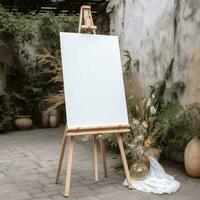 A White Canvas On An Easel. Stock Photo, Picture and Royalty Free