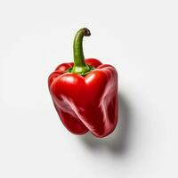 there is a red pepper on a white surface with a green stem. generative ai. photo