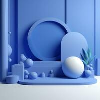 allí es un azul habitación con un blanco esfera y un planta. generativo ai. foto