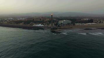 Aerial view of Maspalomas Lighthouse and resort on the coast video